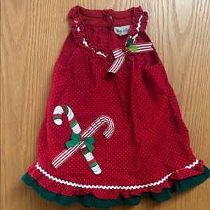 Vintage RareToo! Jumper Red Polka Dot Holiday Dress with Candy Cane Design